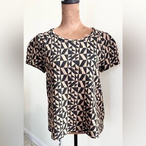 Anthropologie Stamped Geometric Patterned Black and Tan Women's Top